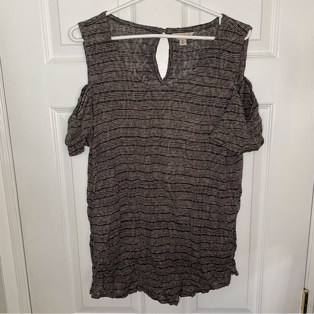 Lucky Brand Brown Cold Shoulder striped top X-LARGE